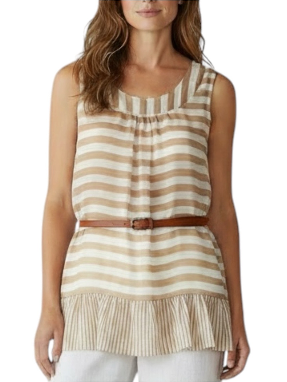 BURBERRY Striped Sleeveless Tunic in Beige/White -- No SIZE or FABRIC TAGS - Picture 2 of 14